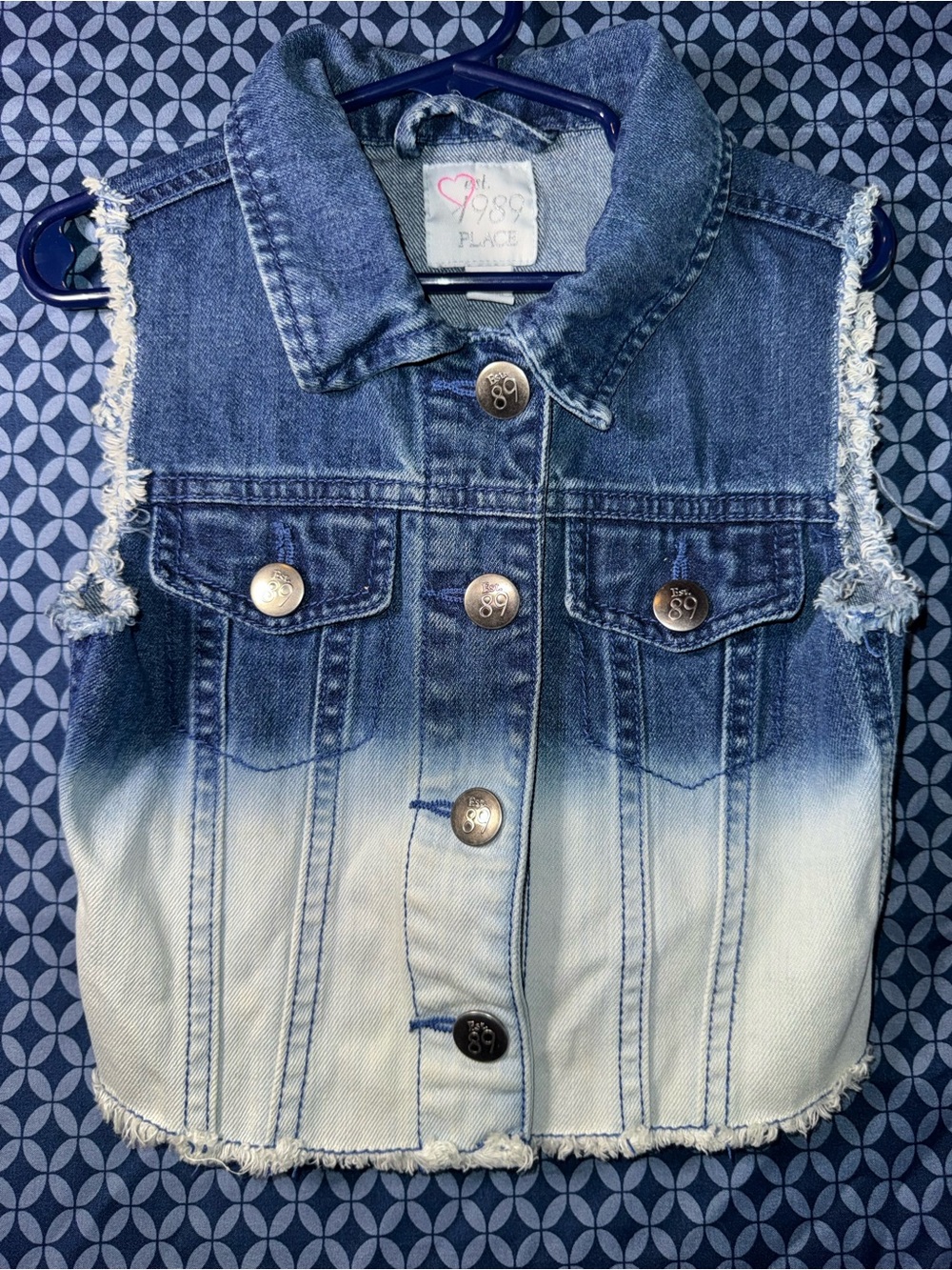 The Children's Place Blue Ombre Denim Vest with Frayed Edges